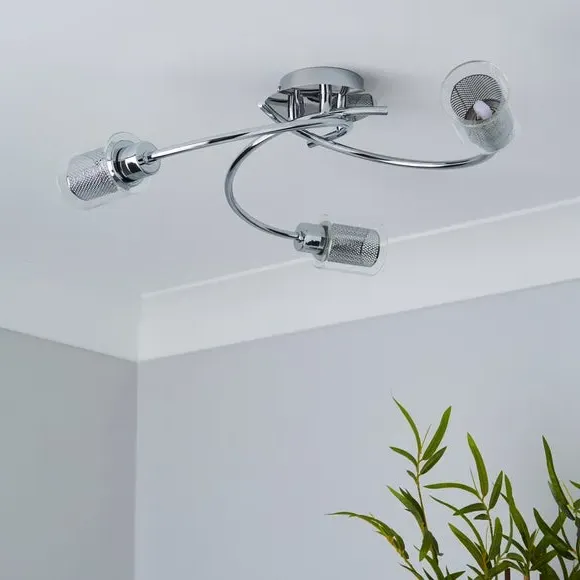 3-Light Semi Flush Ceiling Light - Chrome, Steel