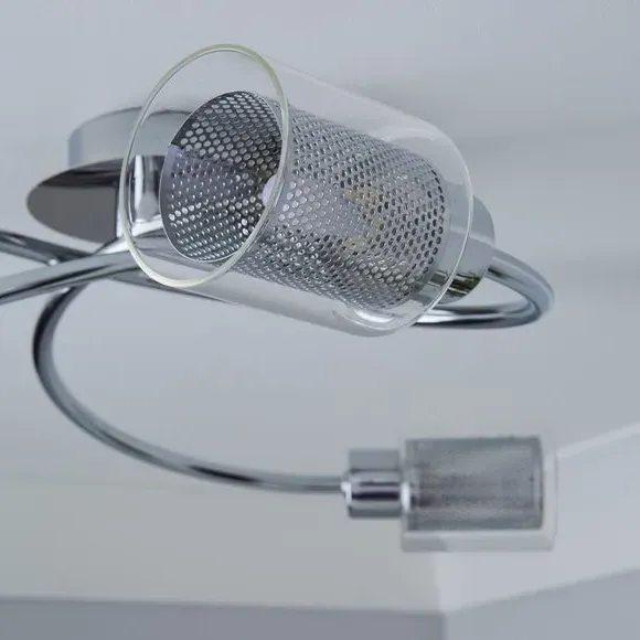 3-Light Semi Flush Ceiling Light - Chrome, Steel