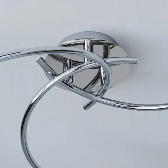 3-Light Semi Flush Ceiling Light - Chrome, Steel