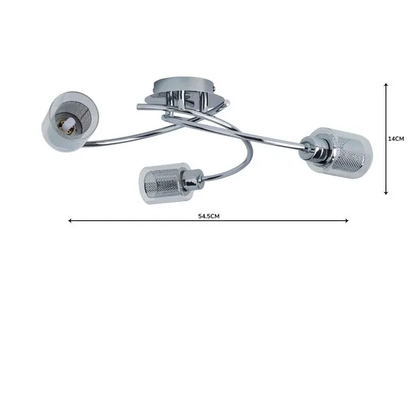 3-Light Semi Flush Ceiling Light - Chrome, Steel