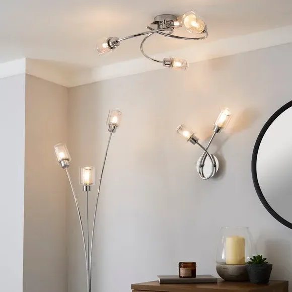 3-Light Semi Flush Ceiling Light - Chrome, Steel