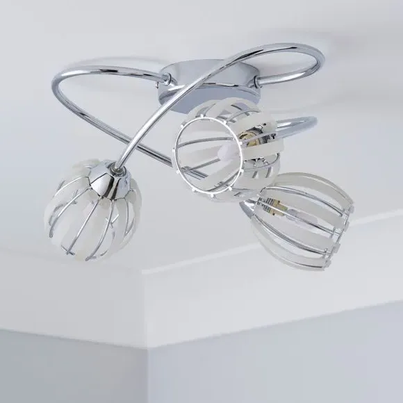 3-Light Semi Flush Ceiling Light - Chrome, Steel