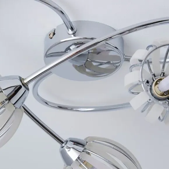 3-Light Semi Flush Ceiling Light - Chrome, Steel