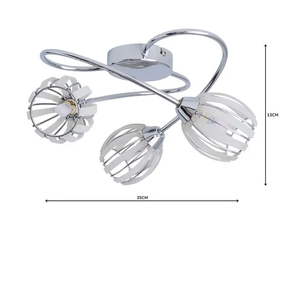 3-Light Semi Flush Ceiling Light - Chrome, Steel