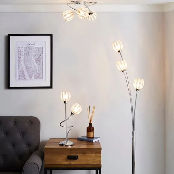 3-Light Semi Flush Ceiling Light - Chrome, Steel