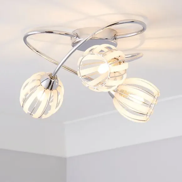 3-Light Semi Flush Ceiling Light - Chrome, Steel image