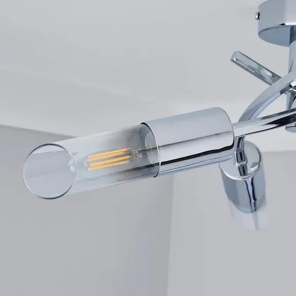 3-Light Semi Flush Ceiling Light - Chrome, Steel