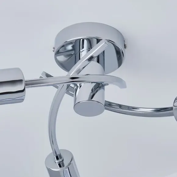 3-Light Semi Flush Ceiling Light - Chrome, Steel