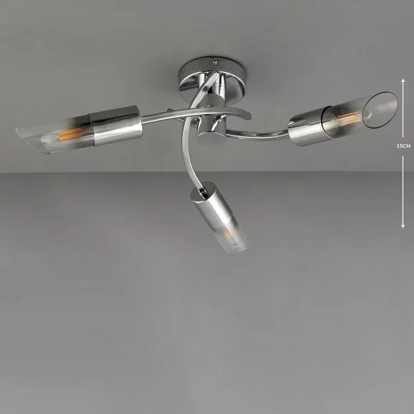 3-Light Semi Flush Ceiling Light - Chrome, Steel