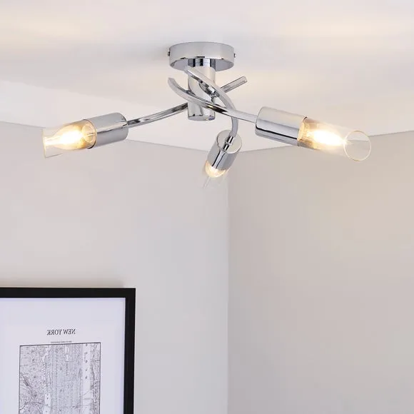 3-Light Semi Flush Ceiling Light - Chrome, Steel image