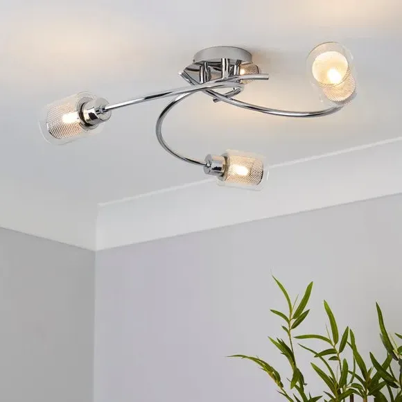 3-Light Semi Flush Ceiling Light - Chrome, Steel image