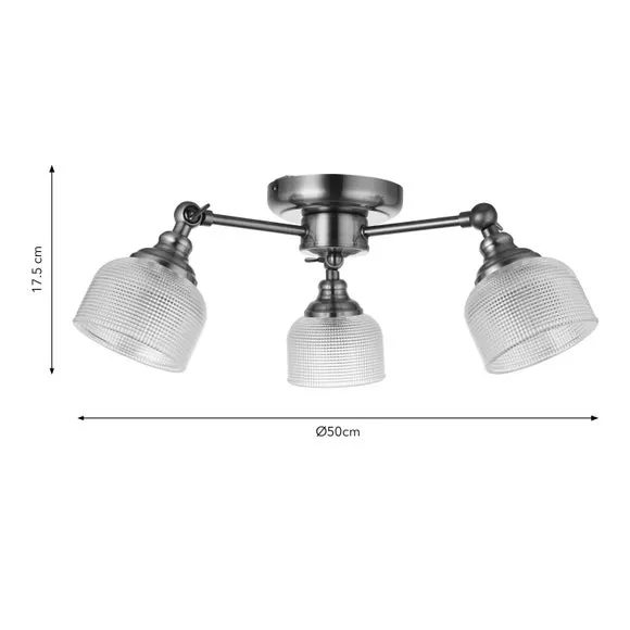 3-Light Semi Flush Ceiling Light - Clear, Glass