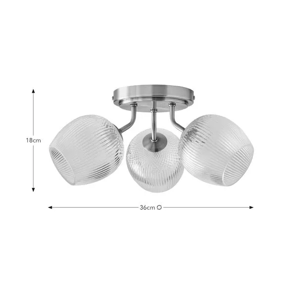3-Light Semi Flush Ceiling Light - Clear Glass
