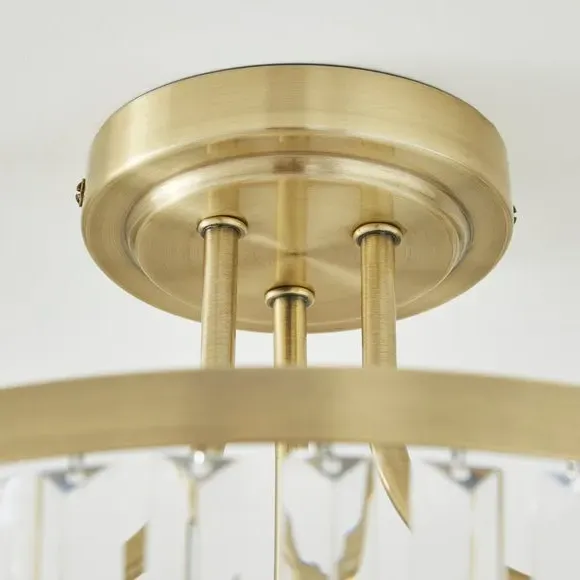 3-Light Semi Flush Ceiling Light - Gold, Crystal