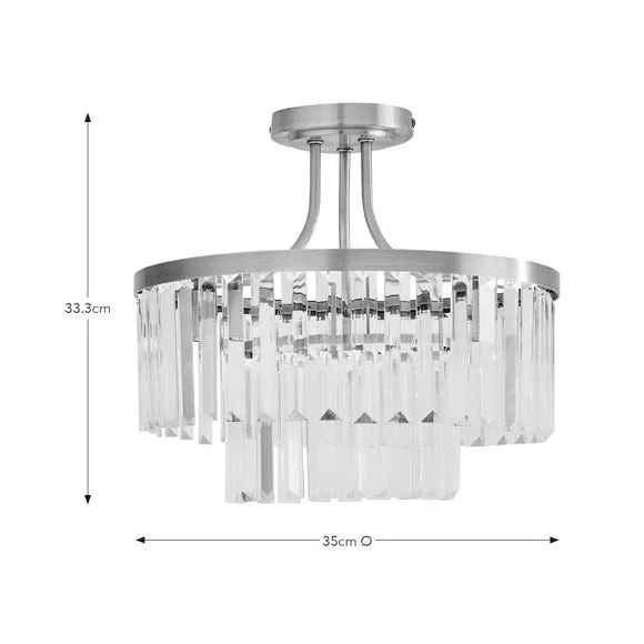 3-Light Semi Flush Ceiling Light - Gold, Crystal