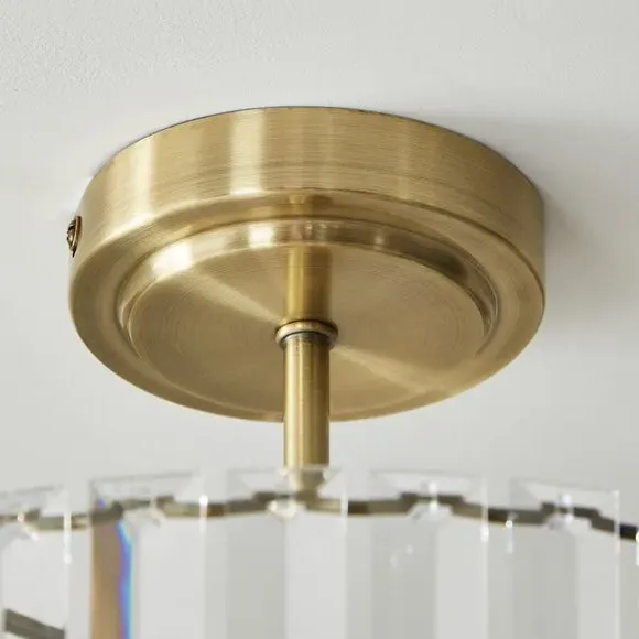 3-Light Semi Flush Ceiling Light - Gold, Crystal
