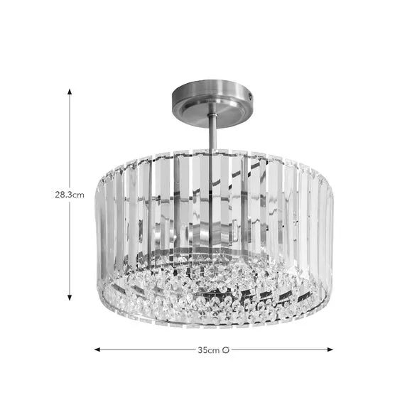 3-Light Semi Flush Ceiling Light - Gold, Crystal