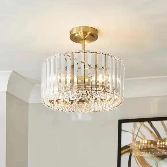 3-Light Semi Flush Ceiling Light - Gold, Crystal image