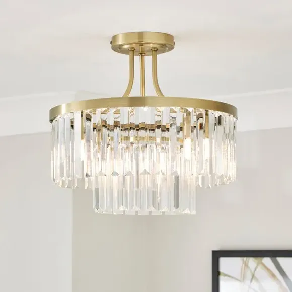 3-Light Semi Flush Ceiling Light - Gold, Crystal image