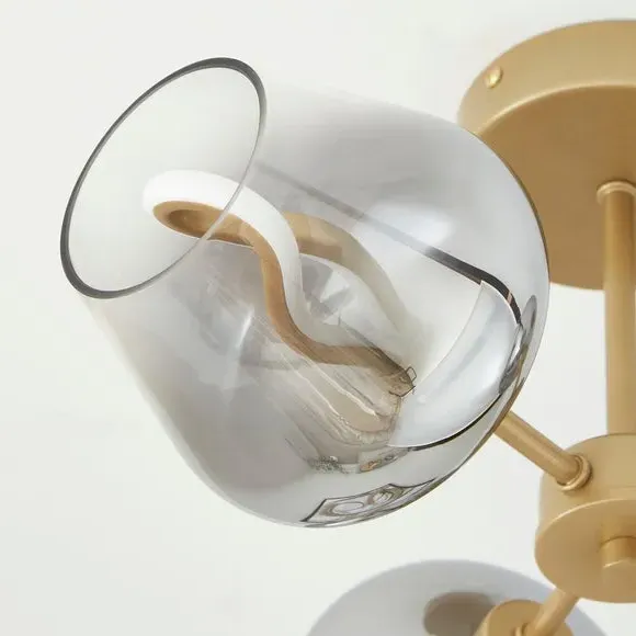 3-Light Semi Flush Ceiling Light - Gold, Glass