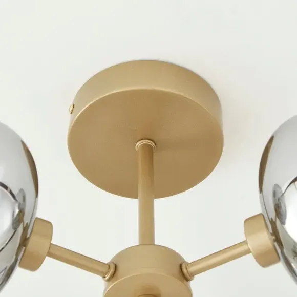 3-Light Semi Flush Ceiling Light - Gold, Glass