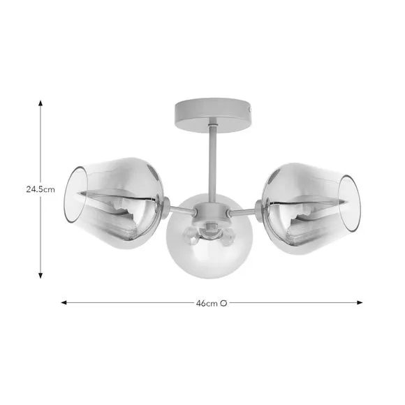 3-Light Semi Flush Ceiling Light - Gold, Glass