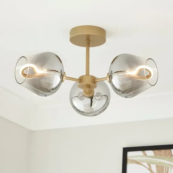 3-Light Semi Flush Ceiling Light - Gold, Glass image