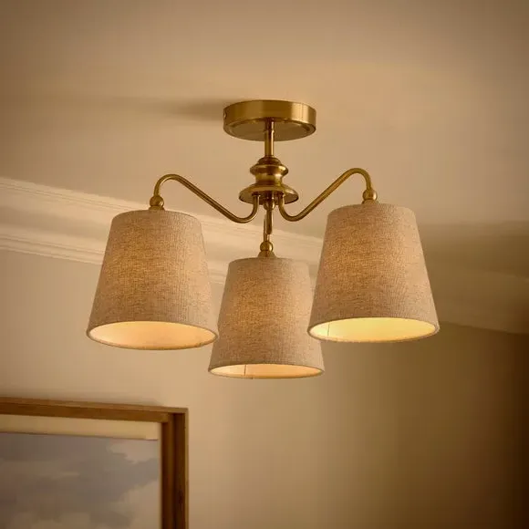 3-Light Semi Flush Ceiling Light - Gold, Metal