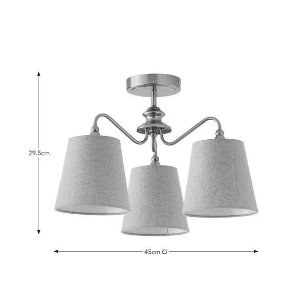 3-Light Semi Flush Ceiling Light - Gold, Metal