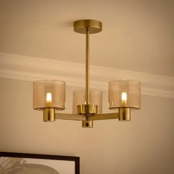 3-Light Semi Flush Ceiling Light - Gold, Metal