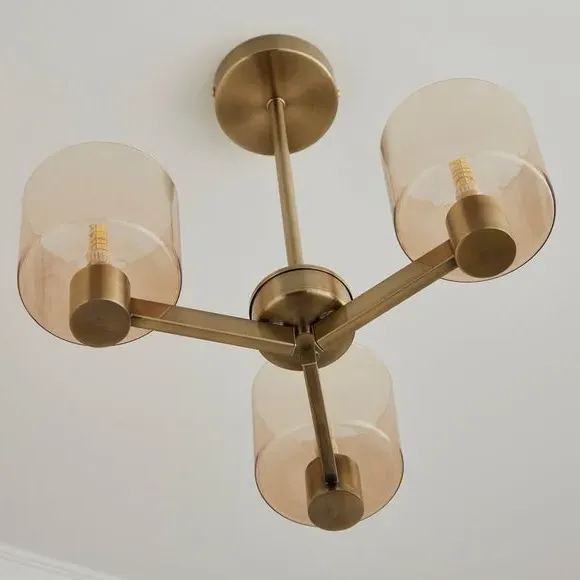 3-Light Semi Flush Ceiling Light - Gold, Metal