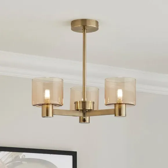3-Light Semi Flush Ceiling Light - Gold, Metal