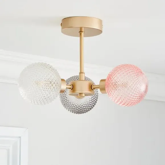 3-Light Semi Flush Ceiling Light - Gold, Metal
