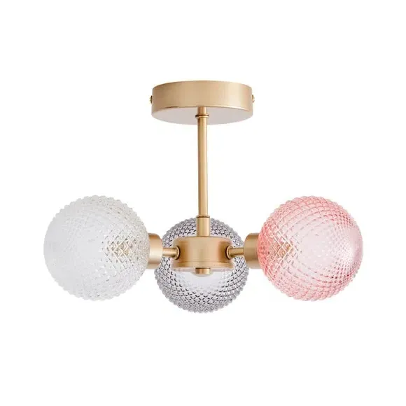 3-Light Semi Flush Ceiling Light - Gold, Metal