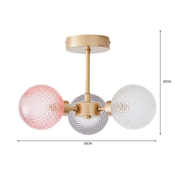 3-Light Semi Flush Ceiling Light - Gold, Metal