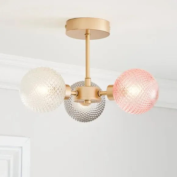 3-Light Semi Flush Ceiling Light - Gold, Metal image