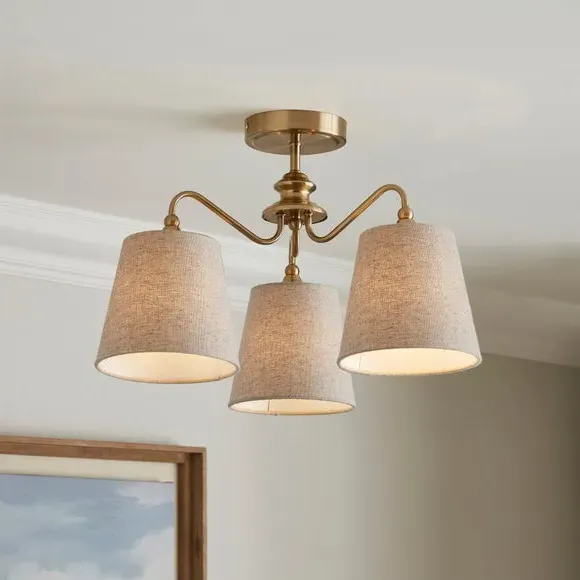 3-Light Semi Flush Ceiling Light - Gold, Metal image