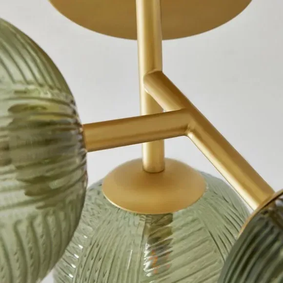 3-Light Semi Flush Ceiling Light - Green, Glass