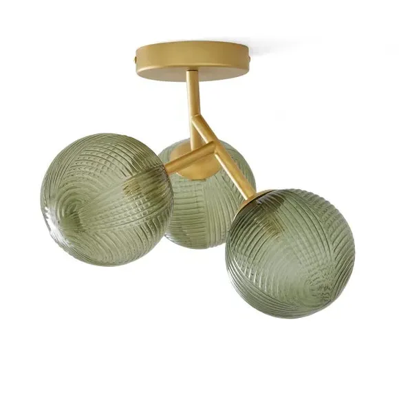 3-Light Semi Flush Ceiling Light - Green, Glass
