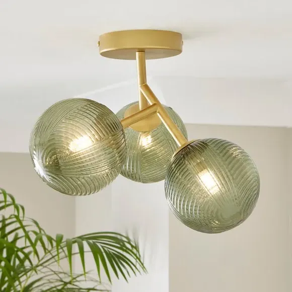 3-Light Semi Flush Ceiling Light - Green, Glass image