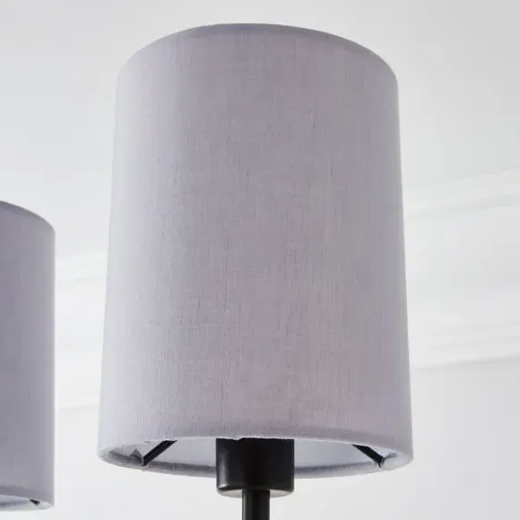 3-Light Semi Flush Ceiling Light - Grey, Fabric