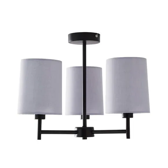 3-Light Semi Flush Ceiling Light - Grey, Fabric