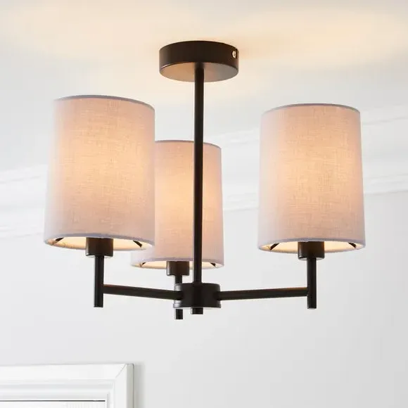 3-Light Semi Flush Ceiling Light - Grey, Fabric image