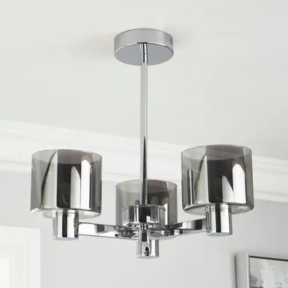 3-Light Semi Flush Ceiling Light - Grey, Metal
