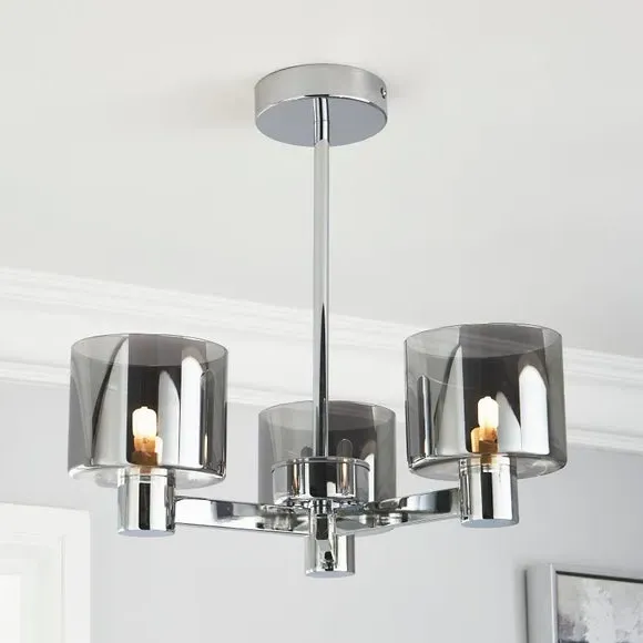 3-Light Semi Flush Ceiling Light - Grey, Metal