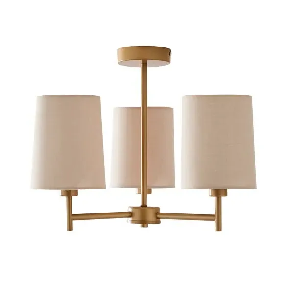 3-Light Semi Flush Ceiling Light - Natural, Fabric