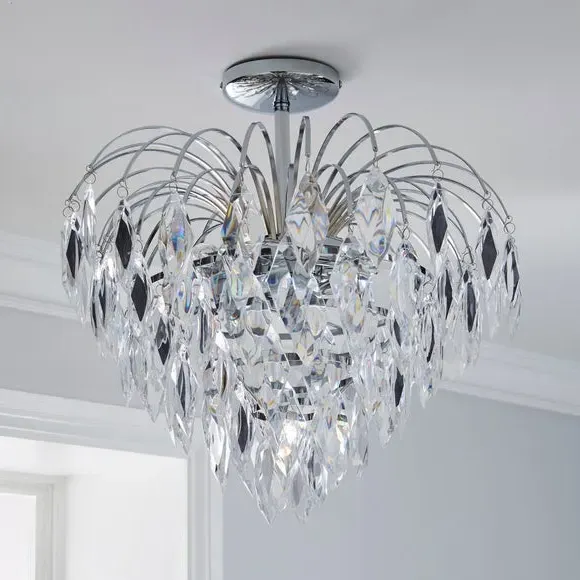 3-Light Semi Flush Ceiling Light - Silver, Acrylic