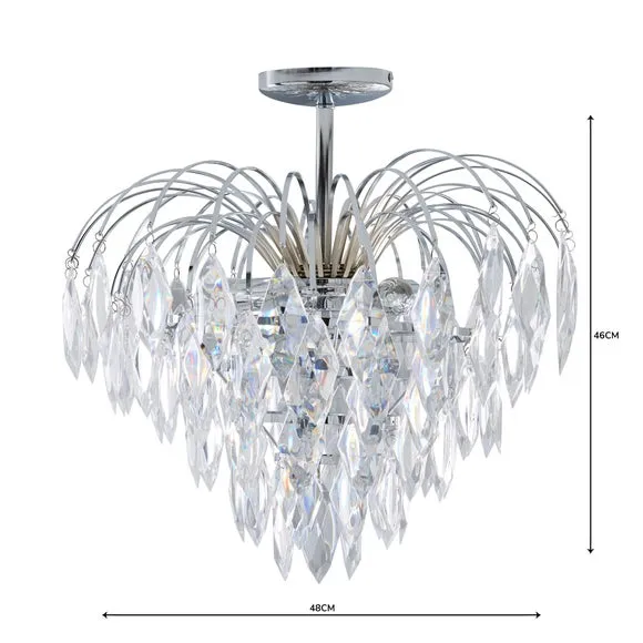 3-Light Semi Flush Ceiling Light - Silver, Acrylic