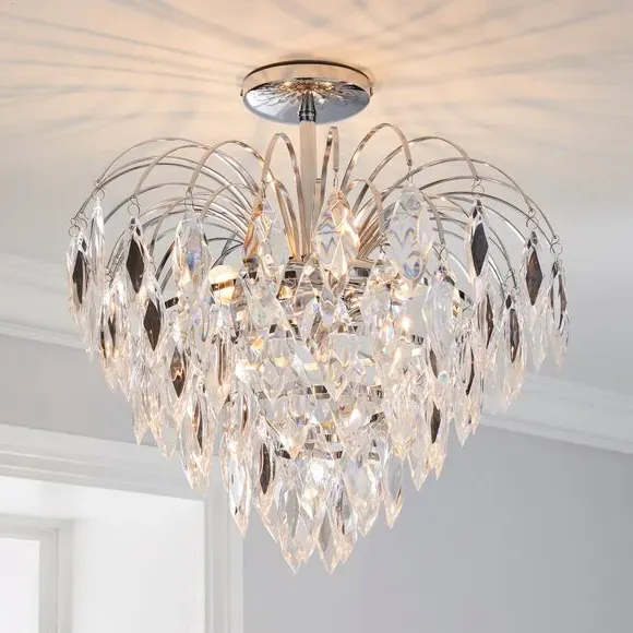 3-Light Semi Flush Ceiling Light - Silver, Acrylic image