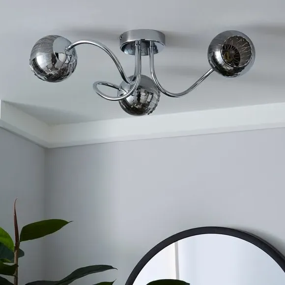 3-Light Semi Flush Ceiling Light - Silver, Chrome
